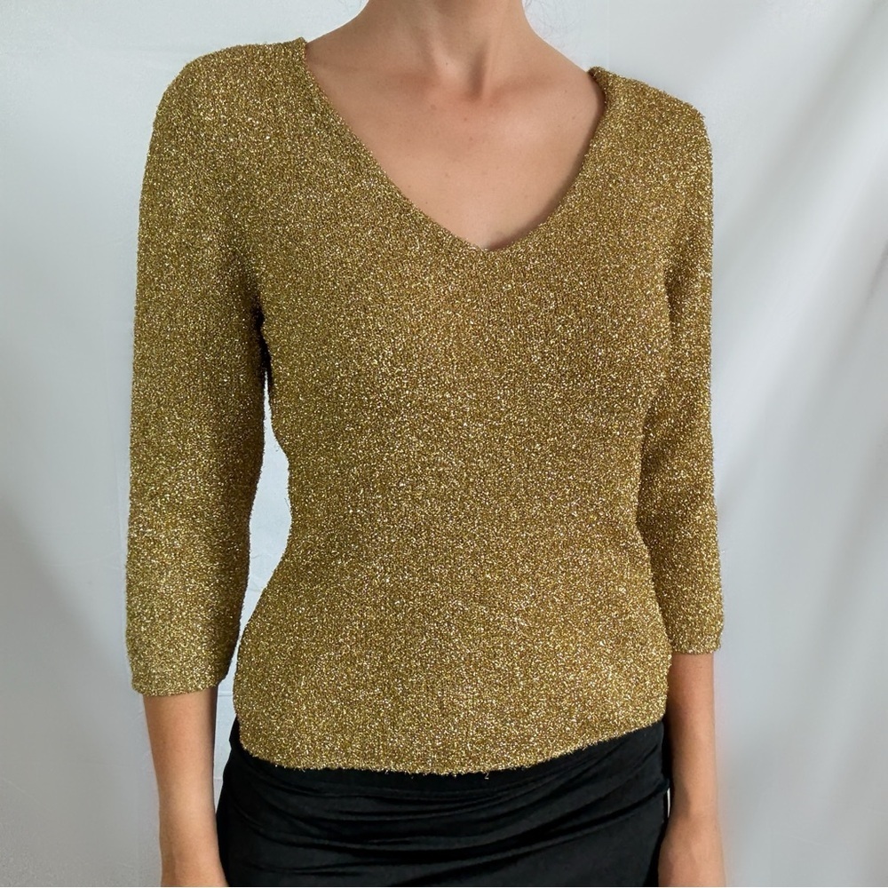 Vintage Anna Bellini gold sparkle long sleeve blouse top women’s small medium